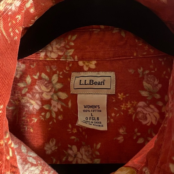 L.L. Bean Canyon Red Floral Cotton Corduroy Shirt - Picture 2 of 4